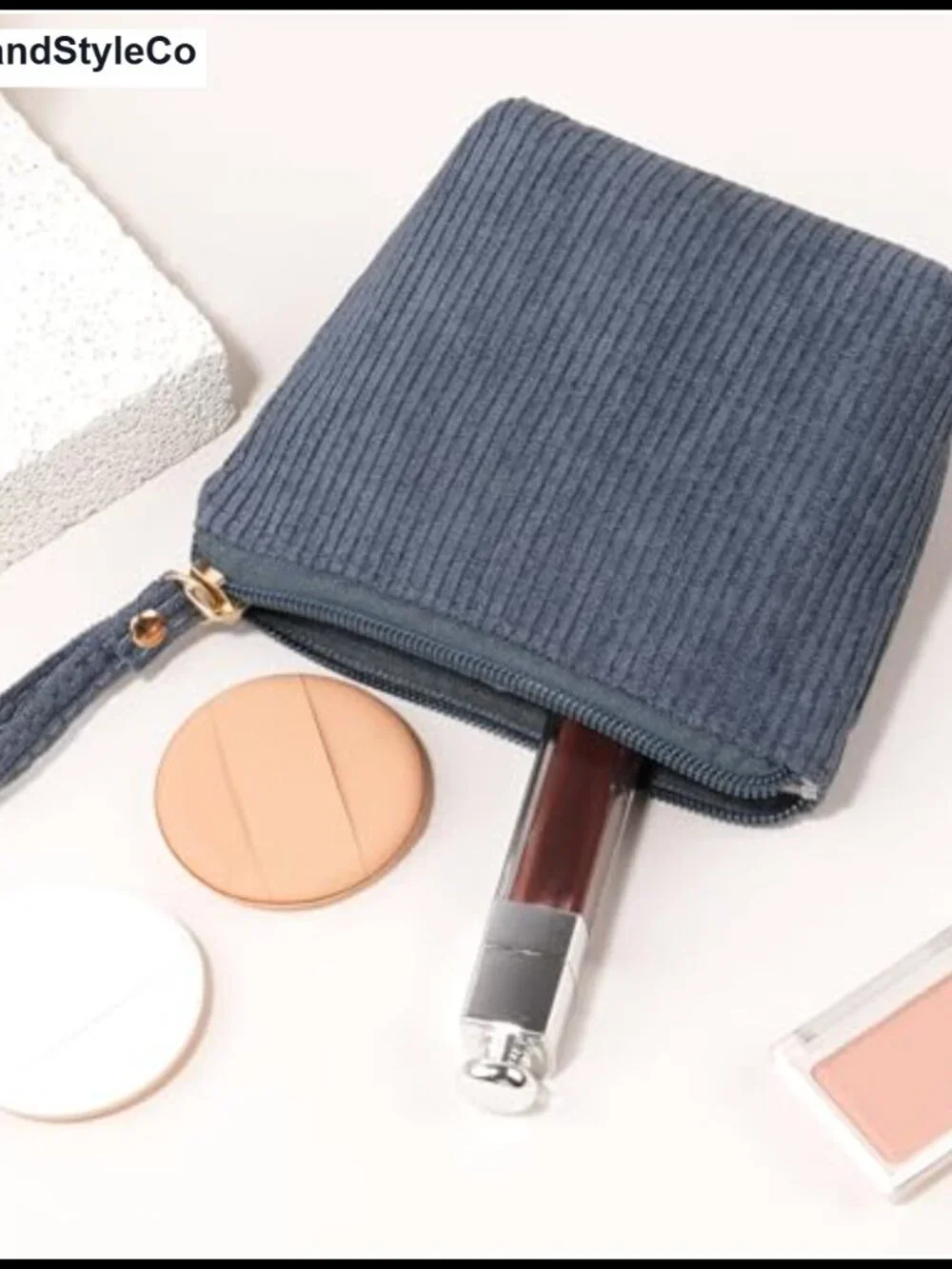 Mini Corduroy Cosmetic Bag for Purse, Travel Makeup Pouch with Slip-in Pockets